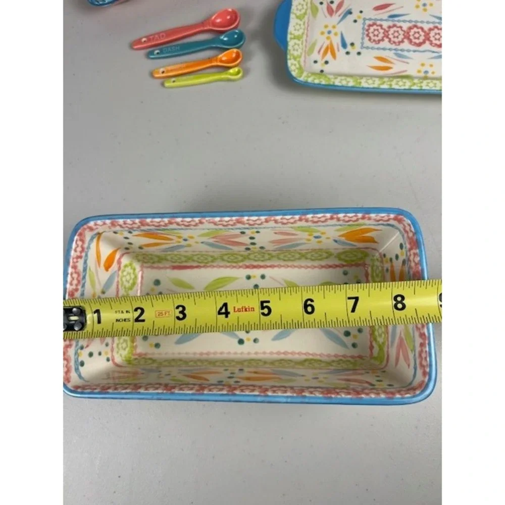 Temp-tations Old World Ceramic Butter Dish Loaf Pan Tray Measuring Spoons Set